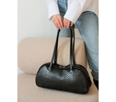 Шкіряна жіноча сумка «Тейл» чорна рептилія WeLassie