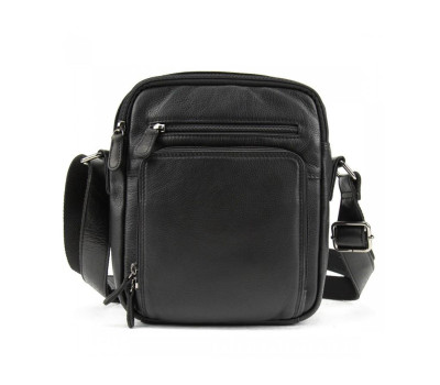 Шкіряна сумка через плече в чорному кольор на три відділи Tavinchi R-1730A