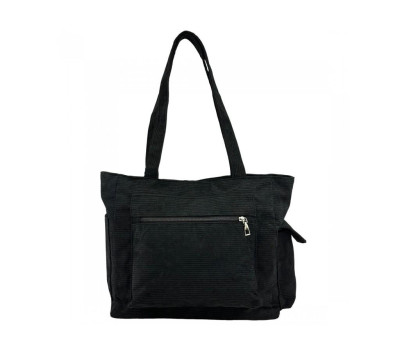 Вельветовий місткий чорний шоппер Lilly P2-1468A