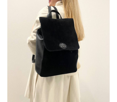 Рюкзак жіночий "Неаполь" натуральна шкіра і замш, колір чорний