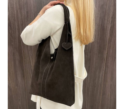 Сумка жіноча "Лінда" натуральна шкіра, коричнева (шоколад) замша