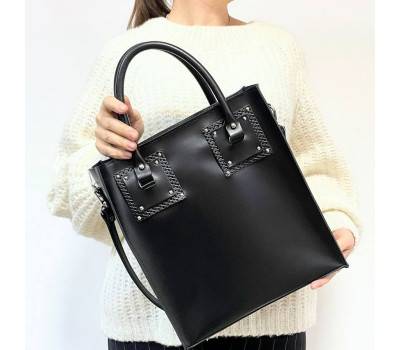 Сумка жіноча "Трініті" натуральна шкіра,чорна матова