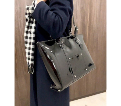 Сумка-шоппер "ЕЛІС LUX" натуральна шкіра, чорний лак