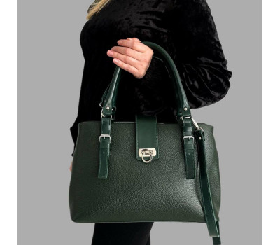 Сумка жіноча "Луіза" натуральна шкіра, зелена,тиснення під рептилію