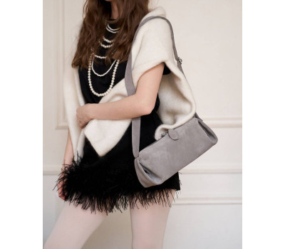 Шкіряна замшева жіноча сумка «Мей» сіра WeLassie