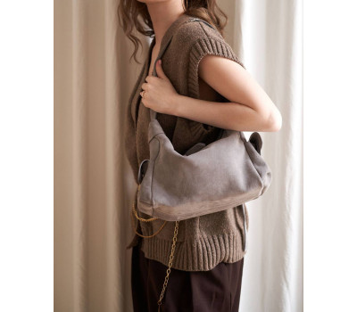 Шкіряна замшева жіноча сумка «Глорія» сіра WeLassie