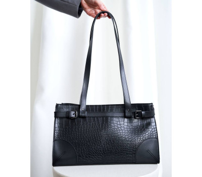 Стильна жіноча сумочка «Мадлен» чорний кроко WeLassie