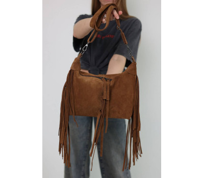 Шкіряна замшева жіноча сумка «Пака» коньячна WeLassie