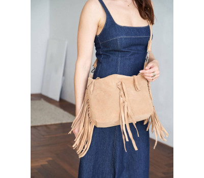 Шкіряна замшева жіноча сумка «Пака» карамельна WeLassie