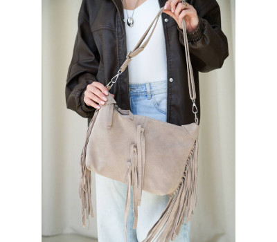 Шкіряна замшева жіноча сумка «Пака» бежева WeLassie