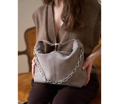 Шкіряна замшева жіноча сумка «Селена» сіра WeLassie