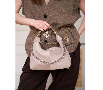 Шкіряна замшева жіноча сумка «Селена» бежева WeLassie