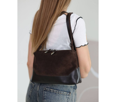 Шкіряна замшева жіноча сумка «Іві» шоколадна WeLassie