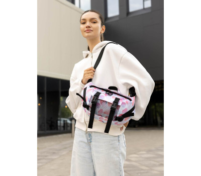 Велика жіноча поясна сумка бананка Sambag DynamicDart тканева принт "Blush Drop"