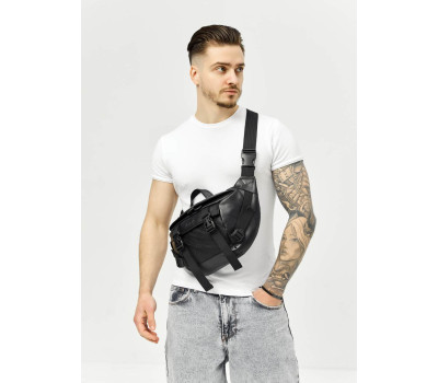 Велика шкіряна чоловіча поясна сумка бананка Sambag DynamicDart чорна