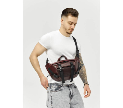 Велика шкіряна чоловіча поясна сумка бананка Sambag DynamicDart марсала