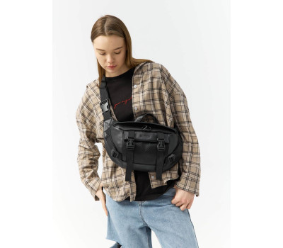 Велика шкіряна жіноча поясна сумка бананка Sambag DynamicDart чорна