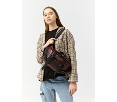 Велика шкіряна жіноча поясна сумка бананка Sambag DynamicDart марсала