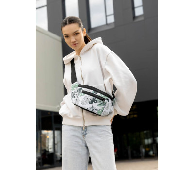 Большая женская сумка на пояс бананка Sambag Tirso Max принт "Leaves"