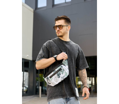 Большая мужская сумка на пояс бананка Sambag Tirso Max принт "Leaves"