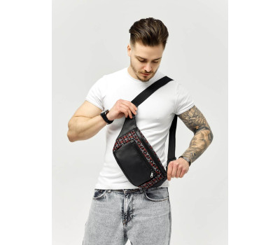 Большая мужская сумка на пояс бананка Sambag Tirso Max черная принт