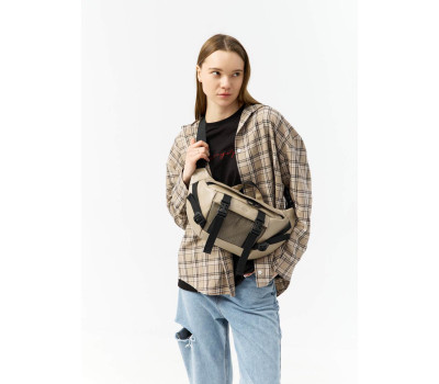 Велика шкіряна жіноча поясна сумка бананка Sambag DynamicDart сіра