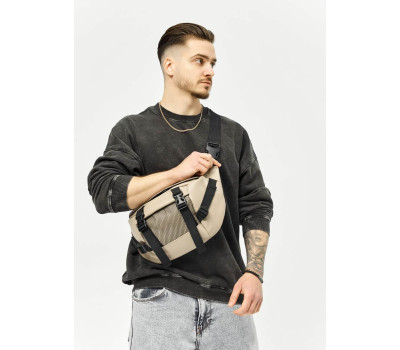 Велика шкіряна чоловіча поясна сумка бананка Sambag DynamicDart сіра