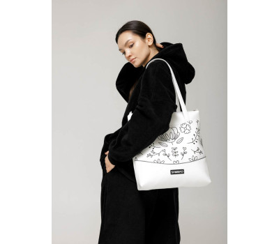 Сумка Sambag Shoper NOVA біла з принтом "Bloom"