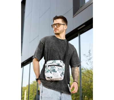 Чоловіча сумка через плече месенджер Sambag Makros принт "Leaves"
