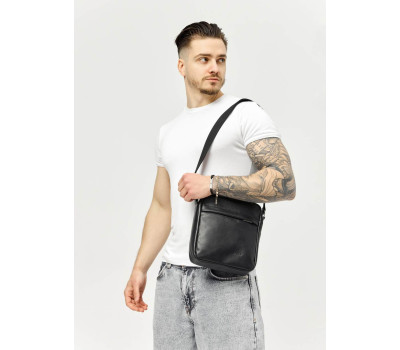 Чоловіча шкіряна сумка через плече месенджер Sambag Makros чорна