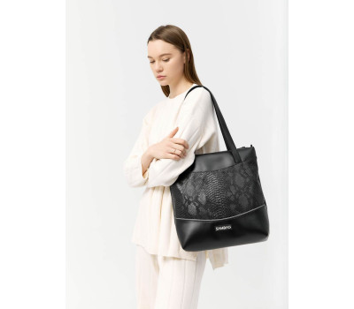 Сумка Sambag Shoper NOVA чорна з крокодилом
