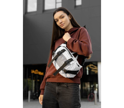 Велика жіноча поясна сумка бананка Sambag DynamicDart тканева принт "Square"