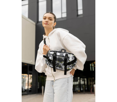 Велика жіноча поясна сумка бананка Sambag DynamicDart тканева з принтом