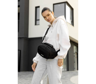 Жіноча сумка через плече бананка Sambag Flex чорна тканева