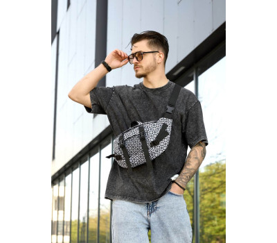 Велика чоловіча поясна сумка бананка Sambag DynamicDart тканева принт "Cube"