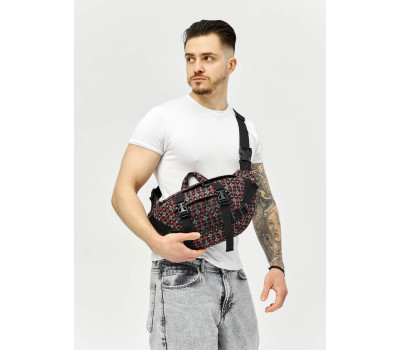 Велика чоловіча поясна сумка бананка Sambag DynamicDart чорна тканева принт