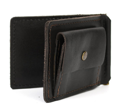 Затискач із монетницею шкіряний коричневий Наппа GC-hold2-3md TARWA