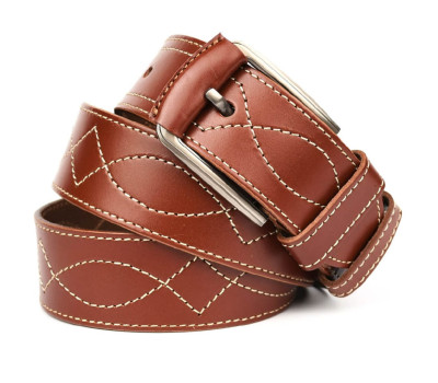 Ремінь шкіряний широкий зі строчкою 45мм st04453 коричневий