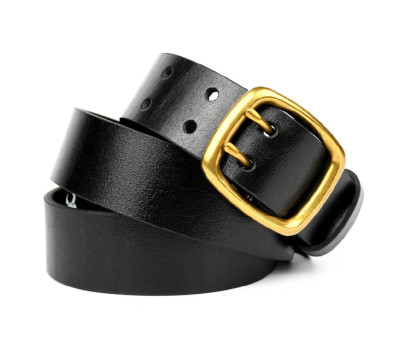 Ремінь зі шкіри буйвола st044620 чорний 40мм гладкий на два язички