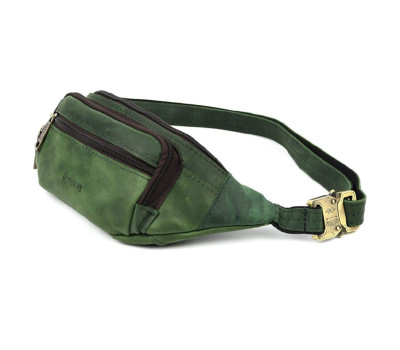 Бананка шкіряна, сумка напоясна зелена крейзі хорс TARWA RE-7218-3md