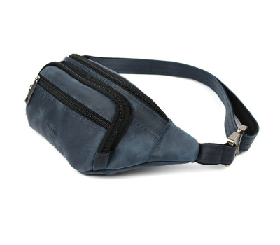 Бананка шкіряна, сумка напоясна синя крейзі хорс TARWA RK-7218-3md