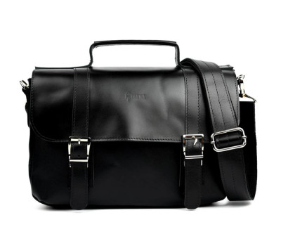 Сумка-портфель на плече з ручкою TARWA ZA-6008-3md чорна гладка шкіра