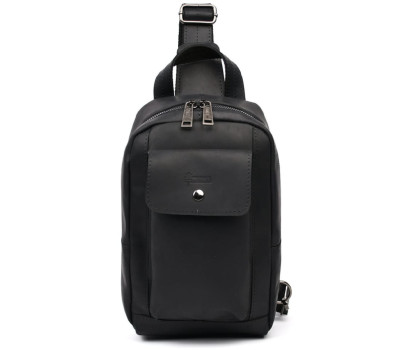 Рюкзак слінг шкіряний з передньою кишенею для телефону TARWA RA-6040-3md чорний