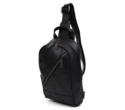 Рюкзак слінг шкіряний з кишенями TARWA RA-6020-3md чорний крейзі хорс