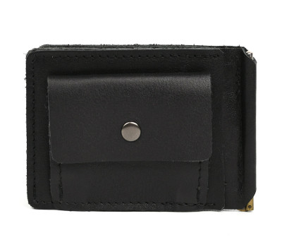 Затискач із монетницею шкіряний чорний Наппа GA-hold2-3md TARWA
