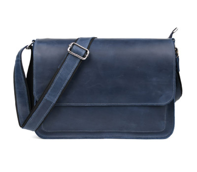 Шкіряна сумка через плече формату А4 Limary lim-3028RK синя