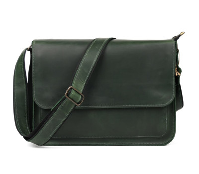 Шкіряна сумка через плече формату А4 Limary lim-3028RE зелена