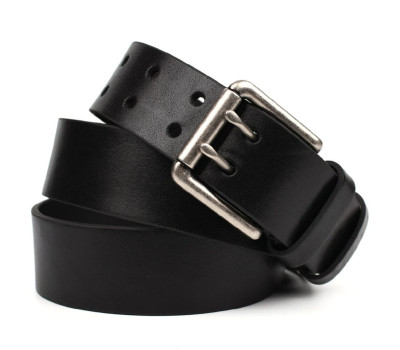Ремінь зі шкіри буйвола st044624-2 чорний 40мм, офіцерський, на два язички