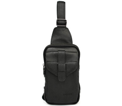 Чоловічий шкіряний слінг на два відділення Limary Lim-418FA чорний флотар