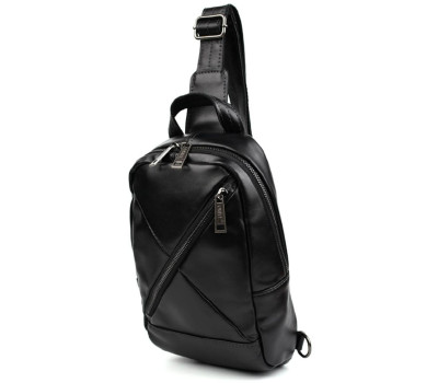 Рюкзак слінг шкіряний з кишенями TARWA GA-6020-3md чорна Наппа